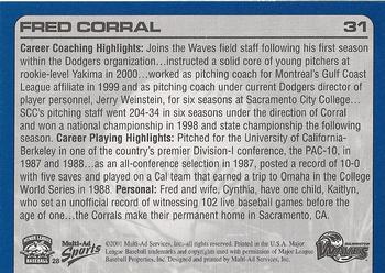 2001 Multi-Ad Wilmington Waves #28 Fred Corral Back