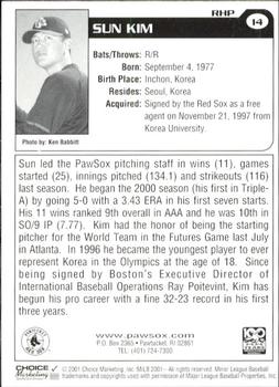 2001 Choice Pawtucket Red Sox #14 Sun Kim Back