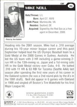 2001 Choice Pawtucket Red Sox #19 Mike Neill Back