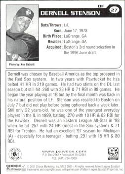 2001 Choice Pawtucket Red Sox #27 Dernell Stenson Back