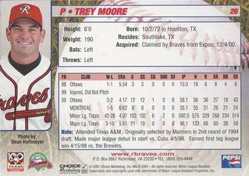 2001 Choice Richmond Braves #26 Trey Moore Back