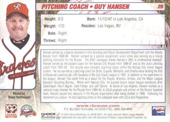 2001 Choice Richmond Braves #29 Guy Hansen Back