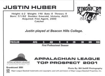 2001 Grandstand Appalachian League Top Prospects #NNO Justin Huber Back