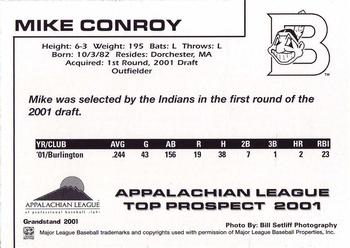 2001 Grandstand Appalachian League Top Prospects Update #NNO Mike Conroy Back