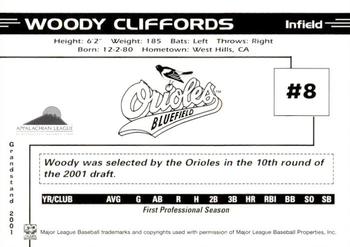 2001 Grandstand Bluefield Orioles #NNO Woody Cliffords Back