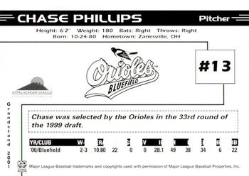 2001 Grandstand Bluefield Orioles #NNO Chase Phillips Back