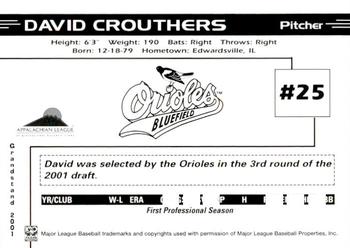 2001 Grandstand Bluefield Orioles #NNO David Crouthers Back