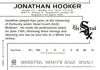 2001 Grandstand Bristol White Sox #NNO Jonathan Hooker Back