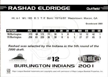 2001 Grandstand Burlington Indians #12 Rashad Eldridge Back