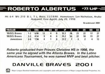 2001 Grandstand Danville Braves #NNO Roberto Albertus Back