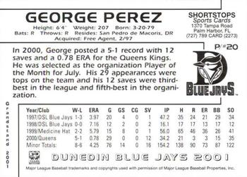 2001 Grandstand Dunedin Blue Jays #NNO George Perez Back