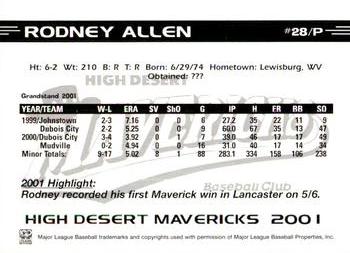 2001 Grandstand High Desert Mavericks #1 Rodney Allen Back