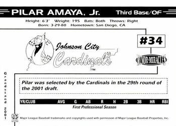 2001 Grandstand Johnson City Cardinals #NNO Pilar Amaya Back