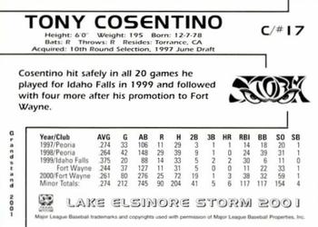 2001 Grandstand Lake Elsinore Storm #NNO Tony Cosentino Back
