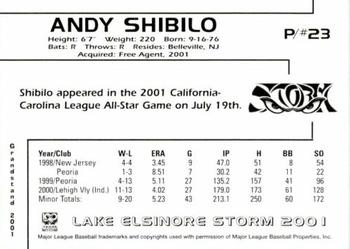 2001 Grandstand Lake Elsinore Storm #NNO Andy Shibilo Back