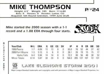2001 Grandstand Lake Elsinore Storm #NNO Mike Thompson Back