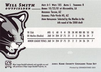 2001 Grandstand Kane County Cougars #26 Will Smith Back