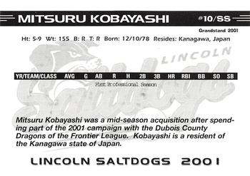 2001 Grandstand Lincoln Saltdogs #NNO Mitsuru Kobayashi Back
