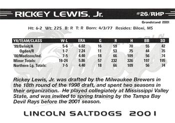 2001 Grandstand Lincoln Saltdogs #NNO Rickey Lewis Jr. Back