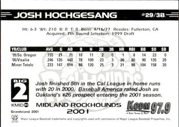 2001 Grandstand Midland RockHounds #29 Josh Hochgesang Back