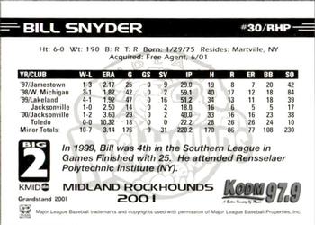 2001 Grandstand Midland RockHounds #30 Bill Snyder Back