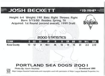 2001 Grandstand Portland Sea Dogs #NNO Josh Beckett Back