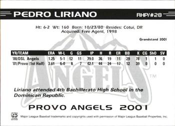 2001 Grandstand Provo Angels #28 Pedro Liriano Back