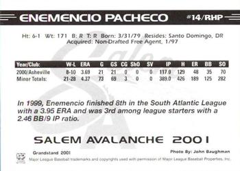 2001 Grandstand Salem Avalanche #NNO Enemencio Pacheco Back