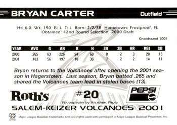 2001 Grandstand Salem-Keizer Volcanoes #20 Bryan Carter Back
