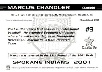 2001 Grandstand Spokane Indians #NNO Marcus Chandler Back