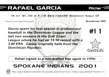 2001 Grandstand Spokane Indians #NNO Rafael Garcia Back