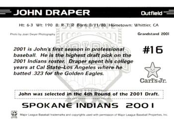 2001 Grandstand Spokane Indians #NNO John Draper Back