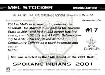 2001 Grandstand Spokane Indians #NNO Mel Stocker Back