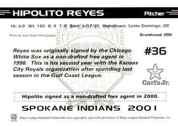 2001 Grandstand Spokane Indians #NNO Hipolito Reyes Back