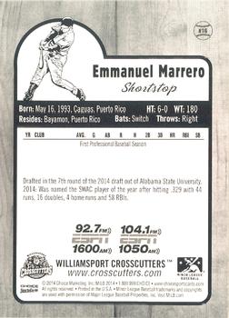 2014 Choice Williamsport Crosscutters #16 Emmanuel Marrero Back