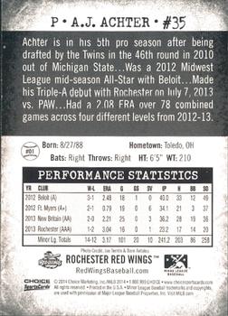 2014 Choice Rochester Red Wings #1 A.J. Achter Back