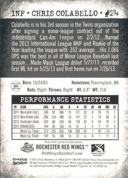 2014 Choice Rochester Red Wings #4 Chris Colabello Back