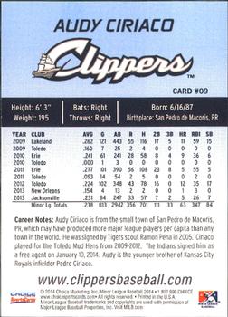 2014 Choice Columbus Clippers #9. Audy Ciriaco Back