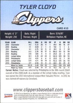 2014 Choice Columbus Clippers #10. Tyler Cloyd Back