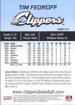 2014 Choice Columbus Clippers #14. Tim Fedroff Back