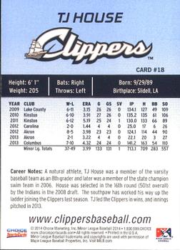 2014 Choice Columbus Clippers #18. T.J. House Back