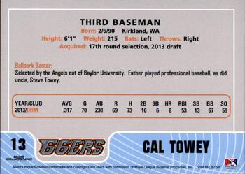 2014 Grandstand Inland Empire 66ers #NNO Cal Towey Back
