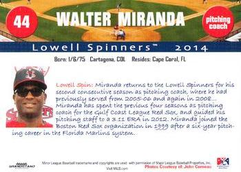 2014 Grandstand Lowell Spinners #NNO Walter Miranda Back