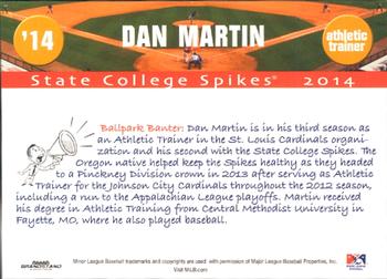 2014 Grandstand State College Spikes #NNO Dan Martin Back