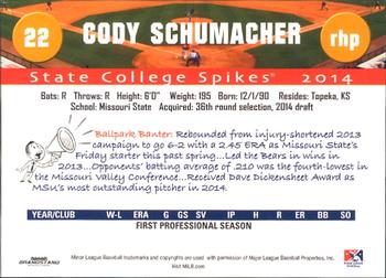 2014 Grandstand State College Spikes #NNO Cody Schumacher Back