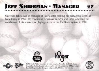 1998 Multi-Ad Peoria Chiefs SGA #27 Jeff Shireman Back