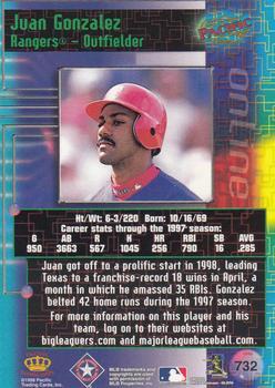 1998 Pacific Online - Red #732 Juan Gonzalez Back