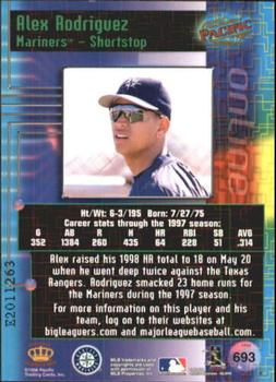1998 Pacific Online - Web Cards #693 Alex Rodriguez Back