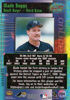 1998 Pacific Online - Web Cards #704 Wade Boggs Back