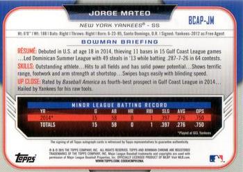 2015 Bowman - Chrome Prospect Autographs #BCAP-JM Jorge Mateo Back
